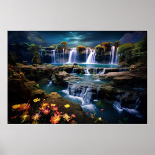 Waterfalls Landscape Calm Nature Poster