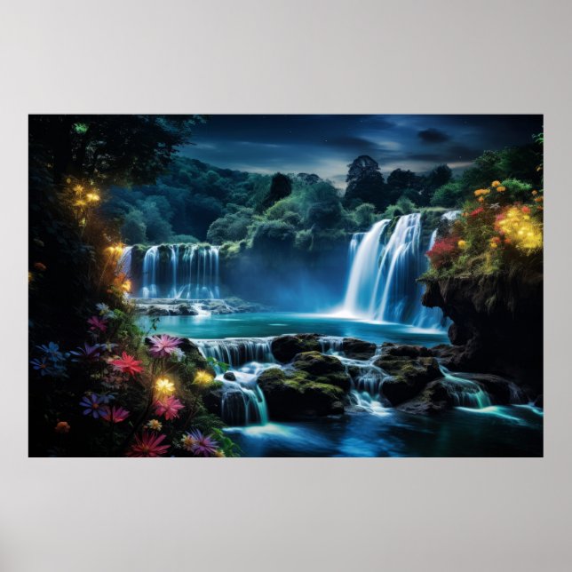 Waterfalls Landscape Calm Nature Poster (Front)