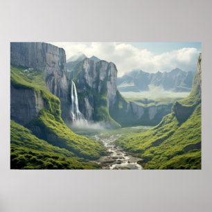 Waterfalls Landscape Meditation Serene  Poster