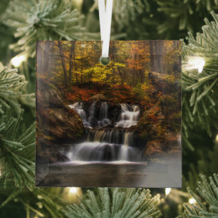 Waterfalls New England Connecticut Glass Ornament