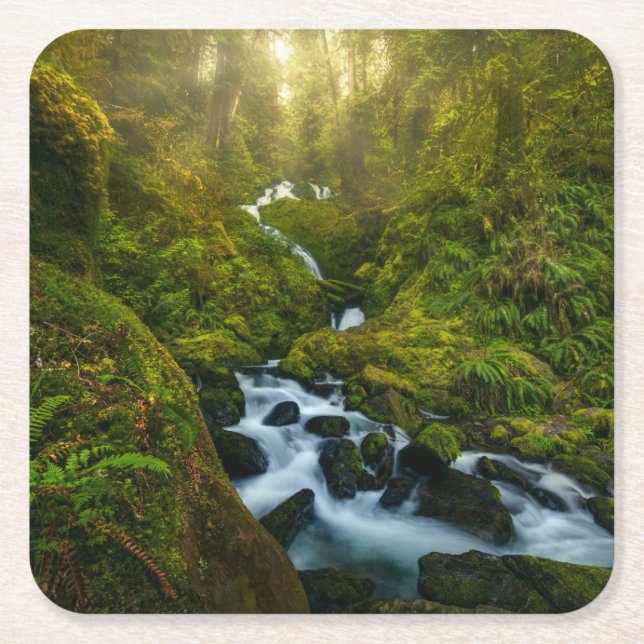 Waterfalls | Olympic National Park, Washington Square Paper Coaster (Front)
