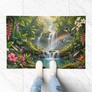 Waterfalls Rainbow Hummingbirds Tropical Hideaway Doormat