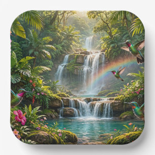 Waterfalls Rainbow Hummingbirds Tropical Hideaway Paper Plates