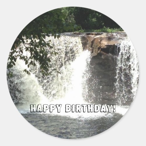 Waterfalls River Trees Happy Birthday Stickers