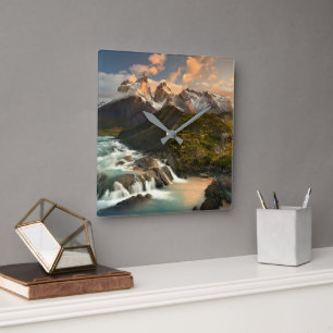 Waterfalls Salto Grade Waterfall Patagonia Chile Square Wall Clock