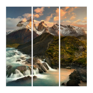 Waterfalls Salto Grade Waterfall Patagonia Chile Triptych