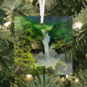 Waterfalls San Rafael Falls, Ecuador Glass Ornament