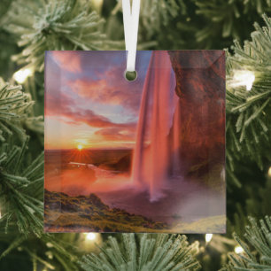Waterfalls Seljalandsfoss Waterfall Glass Ornament