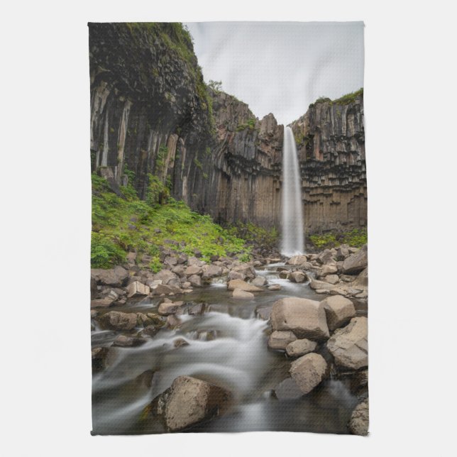 Waterfalls | Svartifoss Waterfall, South Iceland Kitchen Towel (Vertical)