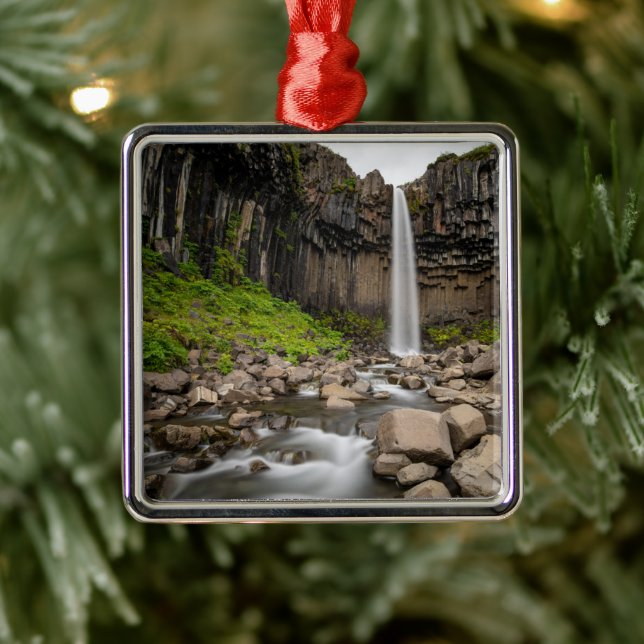 Waterfalls | Svartifoss Waterfall, South Iceland Metal Ornament (Tree)