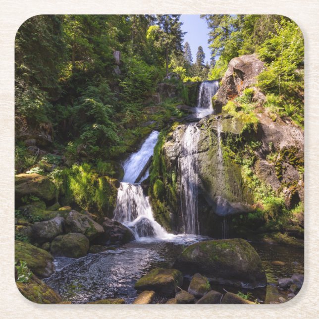 Waterfalls | Triberger Wasserfälle, Germany Square Paper Coaster (Front)