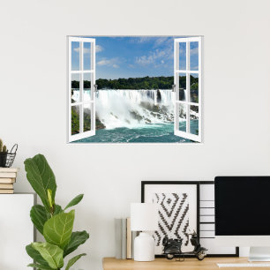 Waterfalls Trompe l'oeil Fake Window View Poster