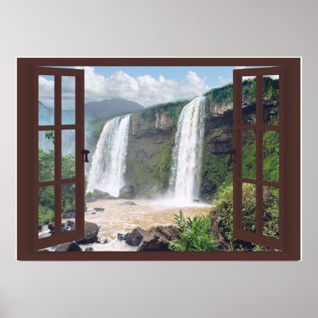 Waterfalls Trompe l'oeil Faux Window Poster (Front)