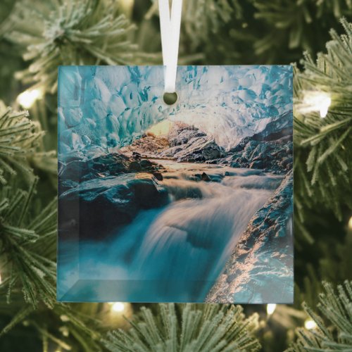 Waterfalls  Vatnajokull Glacier Eastern Iceland Glass Ornament