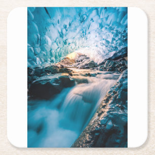 Waterfalls   Vatnajokull Glacier, Eastern Iceland Square Paper Coaster