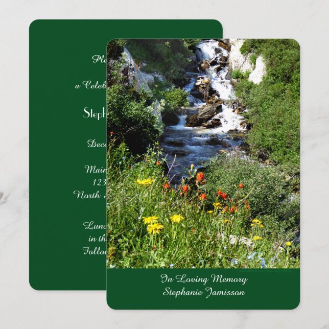 Waterfalls Wildflowers Memorial Service Invitation (Front/Back)