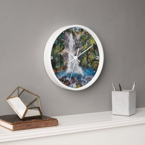 Waterfalls Wool Needle Felting Colorful Art Print Clock