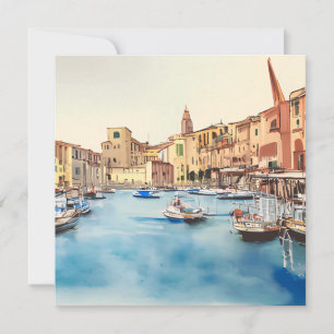 Waterfront And Boats In The Harbour, Italian Holiday Card