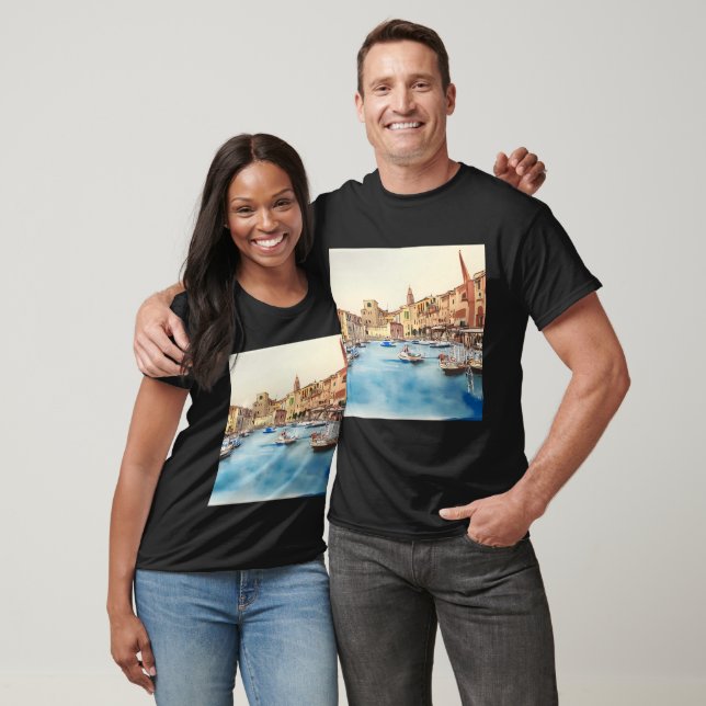 Waterfront And Boats In The Harbour, Italian T-Shirt (Unisex)