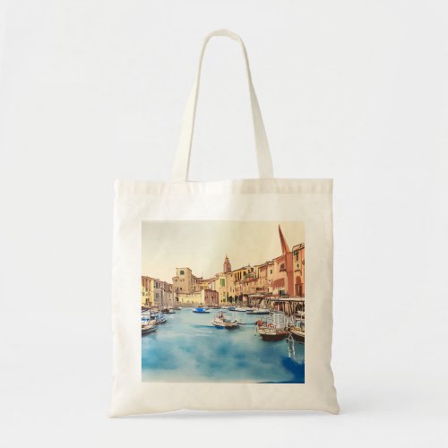 Waterfront And Boats In The Harbour Italian Tote Bag