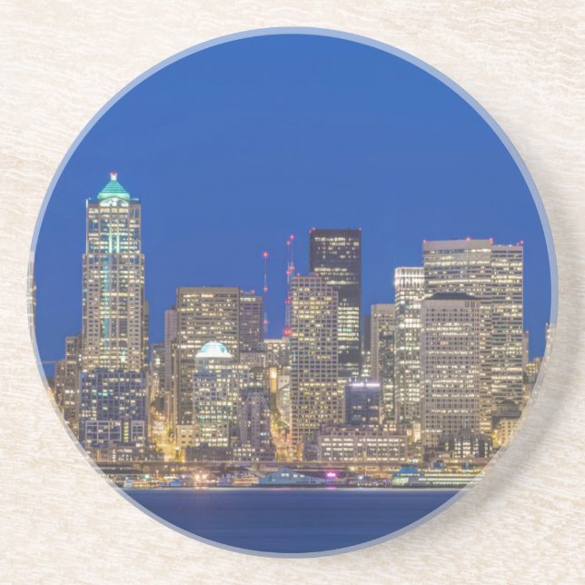 Waterfront and Downtown Skyline at Twilight Drink Coaster (Front)