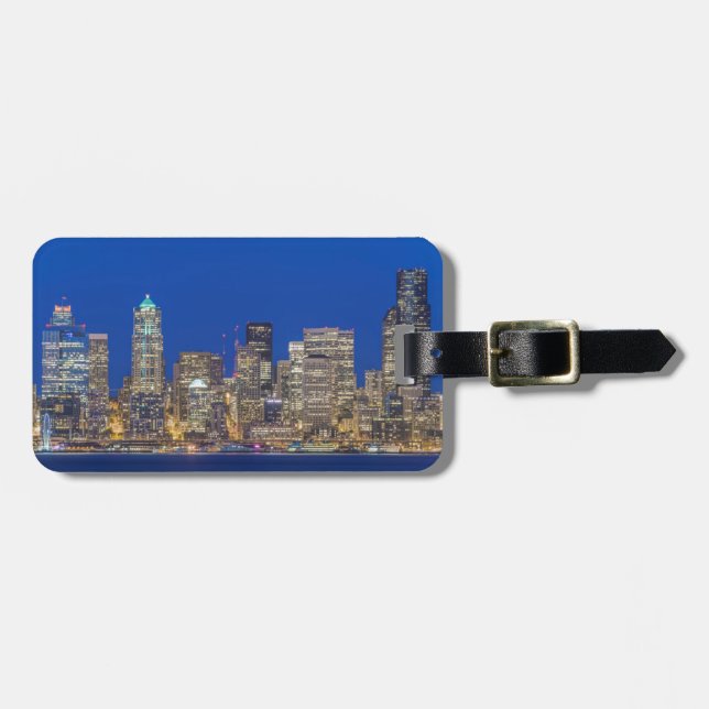 Waterfront and Downtown Skyline at Twilight Luggage Tag (Front Horizontal)