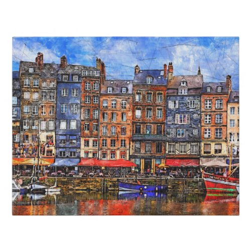 Waterfront of Honfleur harbor in Normandy France Faux Canvas Print
