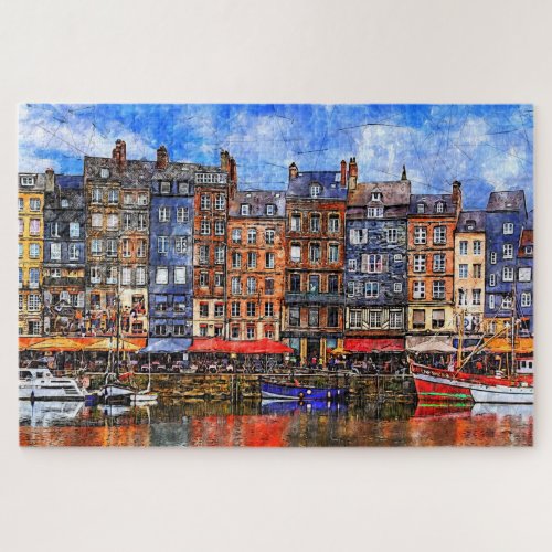 Waterfront of Honfleur harbor in Normandy France Jigsaw Puzzle