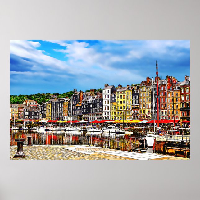 Waterfront of Honfleur harbor in Normandy, France. Poster (Front)