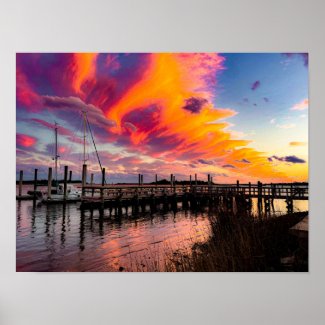 Waterfront Sunset with Sailboat, Swansboro Poster