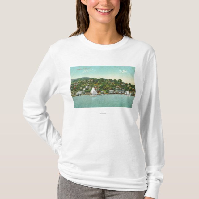 Waterfront View of the City, Sail Boats T-Shirt (Front)