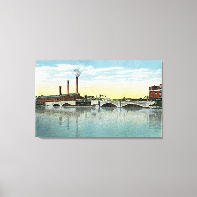Waterfront View of the Congress Street Bridge Canvas Print (Front)