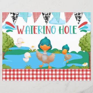 Waterhole Barnyard Animal Duck Party Table Sign