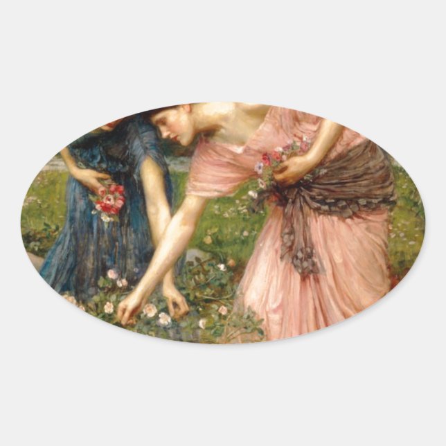 Waterhouse-gather_ye_rosebuds-1909. Oval Sticker (Front)