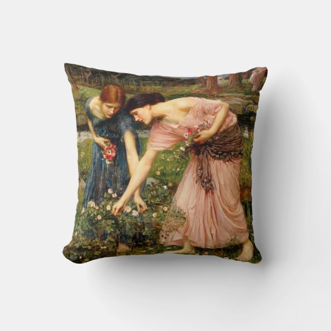 Waterhouse Gather Ye Rosebuds Throw Pillow (Front)