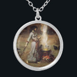 Waterhouse The Magic Circle Necklace<br><div class="desc">John William Waterhouse the Magic Circle necklace. Oil painting on canvas from 1886. The Pre-Raphaelite painter John Waterhouse regularly drew from literary and mythological themes. The Magic Circle continues the artist’s fascination with the supernatural, depicting a sorceress with dark hair drawing a magic circle in the dirt with a wand....</div>