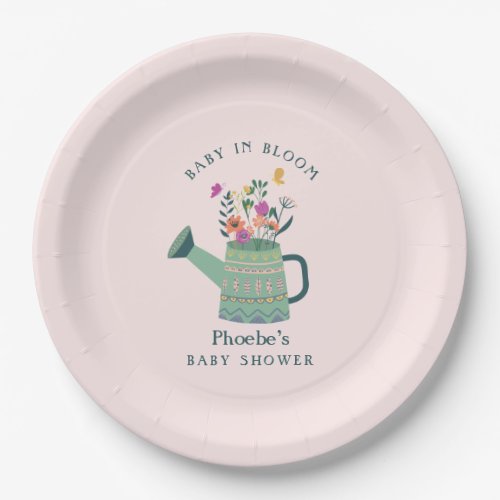 Watering Can Baby in Bloom Baby Shower Paper Plates