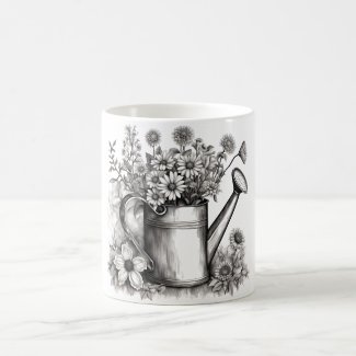 Watering can, Black & white art , Spring Art, 