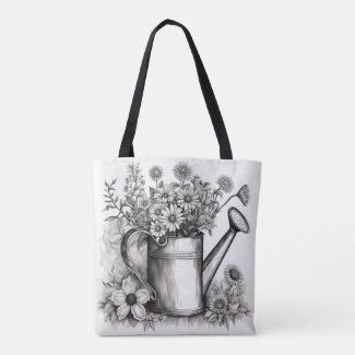 Watering can, Black & white art , Spring Art