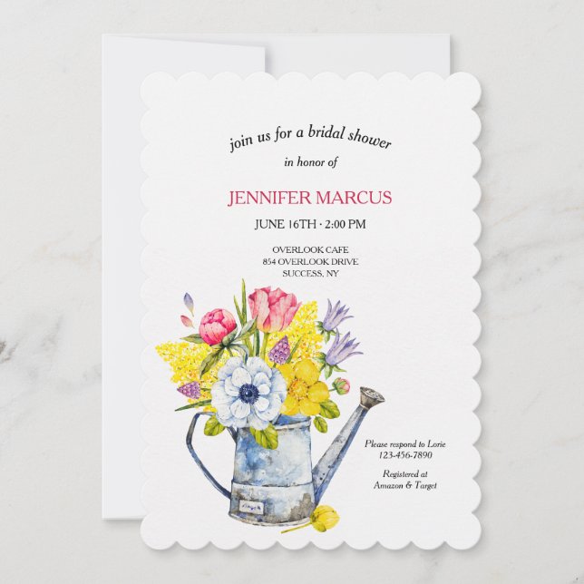 Watering Can Bouquet Shower Invitation (Front)