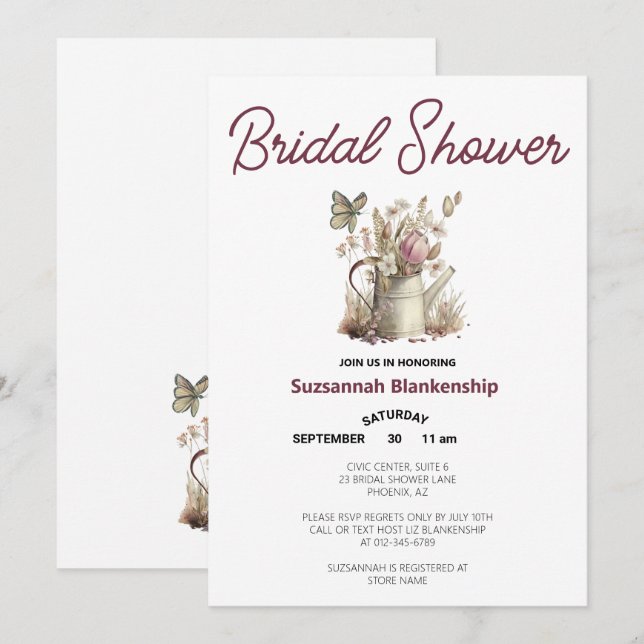Watering Can & Butterfly Bridal Shower Template (Front/Back)