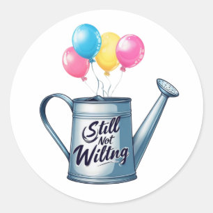 watering can filled with balloons classic round sticker