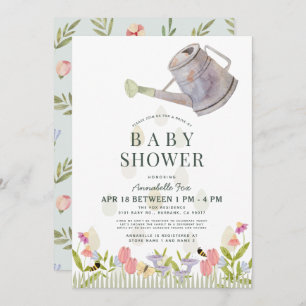 Watering Can Floral Garden Drive-by Baby Shower Invitation