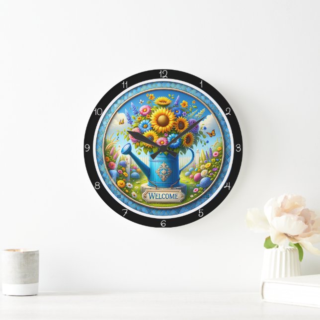 Watering Can Flower Welcome Clock (Home)