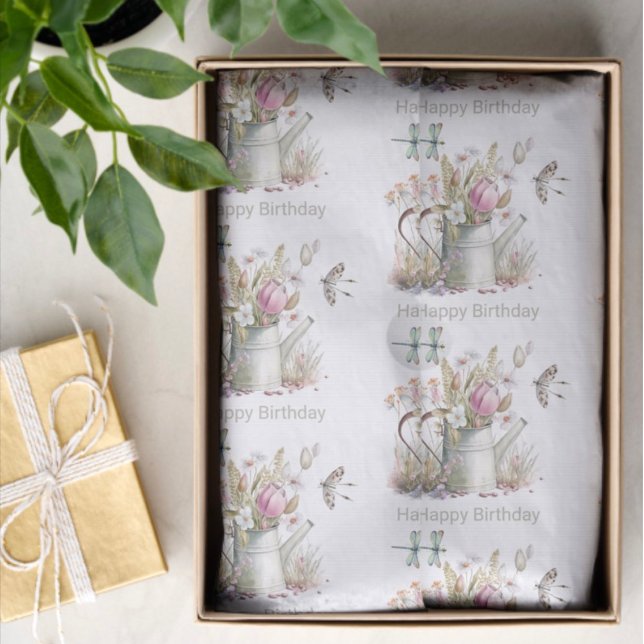 Watering Can Flowers & Dragonflies Watercolor  Tissue Paper (Creator Uploaded)