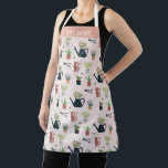 Watering Can Plants Cats Personalised Gardening Apron<br><div class="desc">Cute pattern of plants,  cats and watering cans on pale pink.</div>