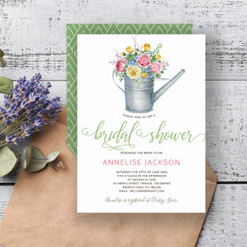 Watering Can Sage Blush Pink Floral Bridal Shower Invitation by invitations_kits at Zazzle