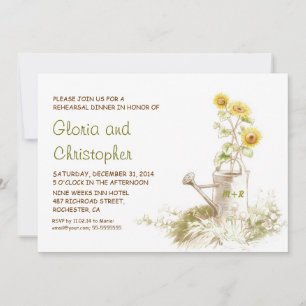 Watering can sunflowers rehearsal dinner invites