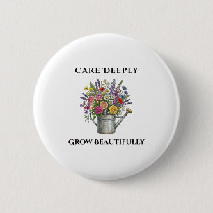 Watering Can with Flowers Botanical Garden Art Gif Button