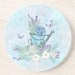 Watering Can With Summertime Flowers & Butterflies Coaster